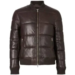 BOWEN LEATHER Quilted PUFFER BOMBER JACKET