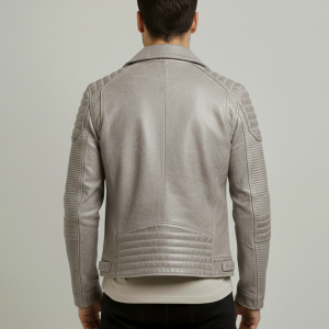 Chrome White Waxed Biker Leather Motorcycle Jacket