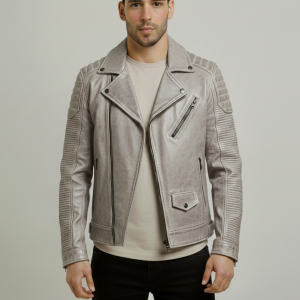 Chrome White Waxed Motorcycle Leather Jacket