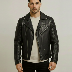 Classic Men Rider Belted Black Leather Biker Jacket