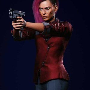 Cyberpunk 2077 V Female Maroon Leather Jacket