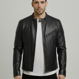 Dean Black Real Leather Biker Jacket