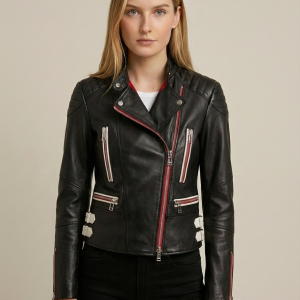 Decor Buckle Women Racing Jacket