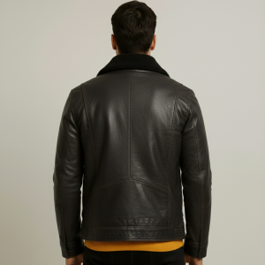 Distressed Black Leather Aviator Jacket - Vintage Style