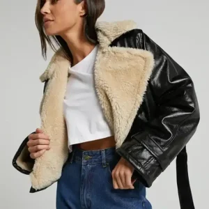 Alternative view of Lioness Off Duty Black Shearling Leather Jacket