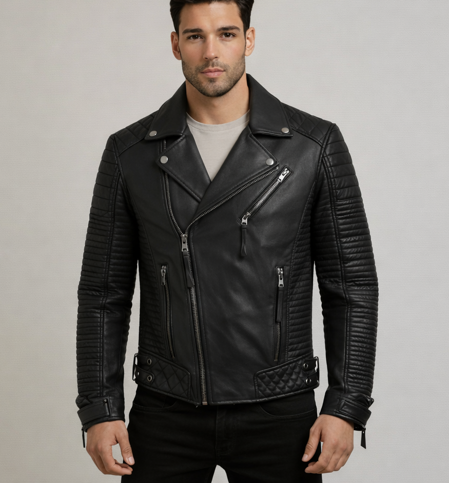 Men Black Leather Motorcycle Jacket