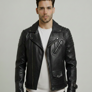 Men Black Motorcycle Fahsyee Leather Jacket