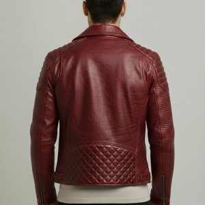 Alternative view of Men Red Biker Leather Moto Style Jacket
