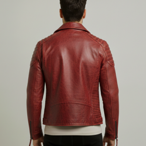 Men Red Waxed Biker Leather Motorcycle Jacket