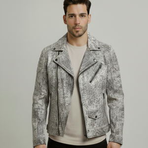 Men Storm Grey Biker Style Leather Motorcycle Jacket