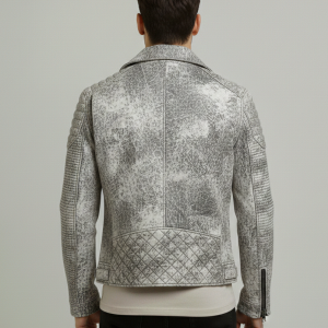 Men Storm Grey Biker Style Leather Motorcycle Riding Jacket