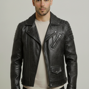 Men Vintage motorcycle riding Style Black Leather Jacket