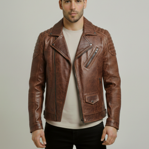 Men Waxed Brown Biker Leather Jacket