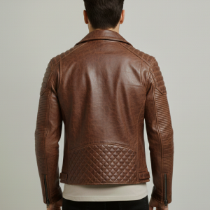 Men Waxed Brown Biker Leather Motorcycle Jacket