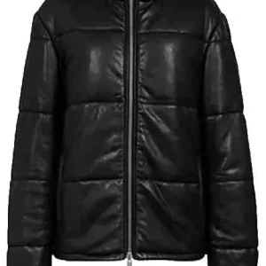 Men’s Black Leather Puffer Jacket
