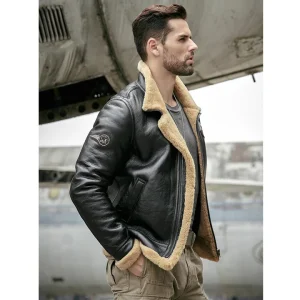 Alternative view of Men's Black RAF Aviator Airforce Sheepskin Leather Jacket
