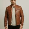 Men's Genuine Lambskin Brown Cafe Racer Real Leather Jacket