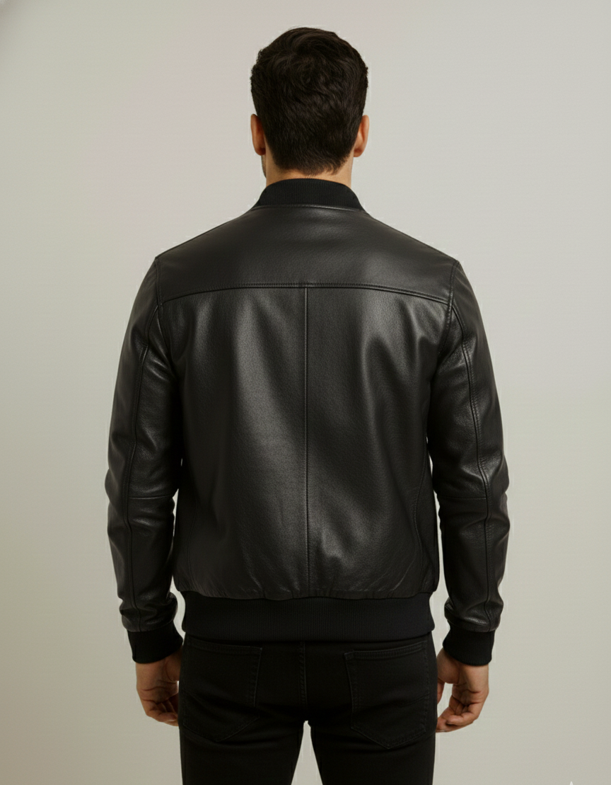 Men's Smooth Leather Jacket With Bomber Style