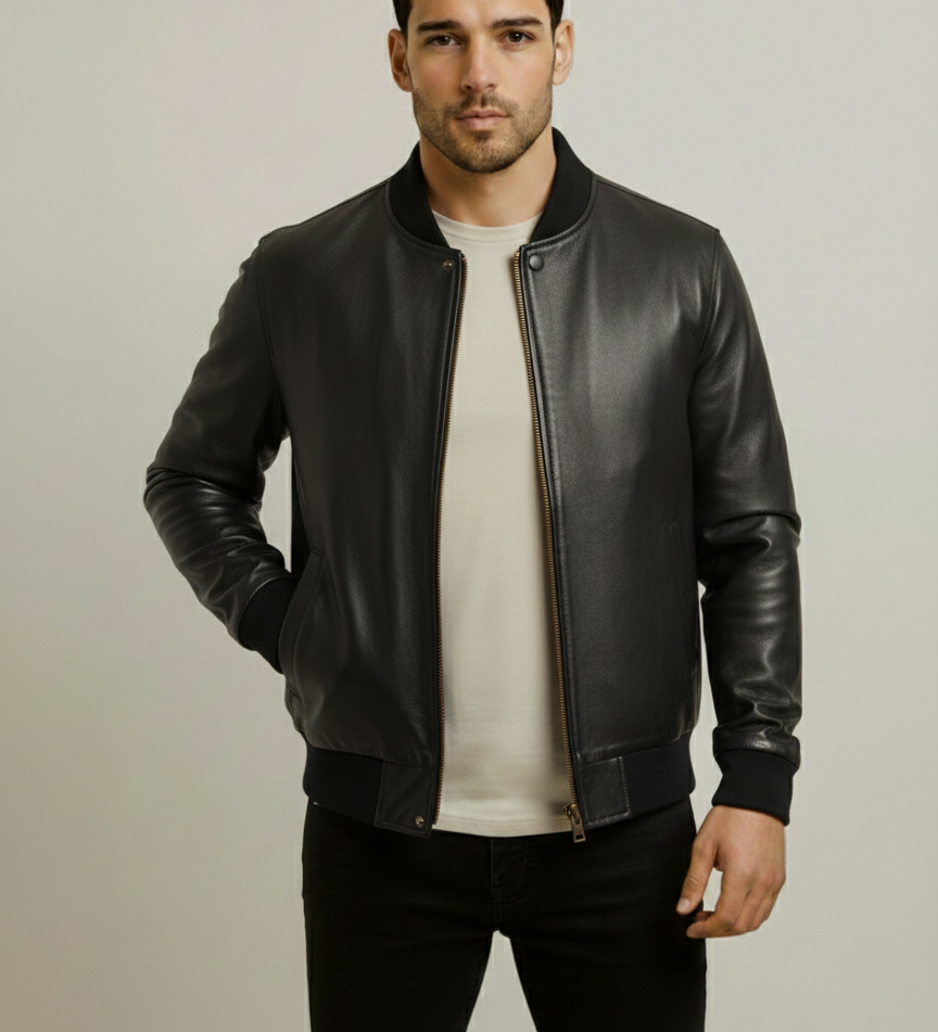 Men's Smooth Black Leather Jacket