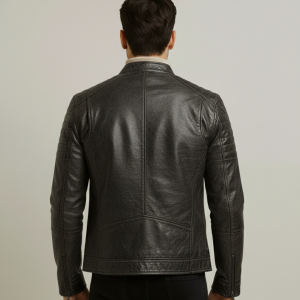 Men's Vintage Black Leather Café Racer Jacket - Free Shipping