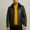 Men's Wallack Distressed Black Leather Aviator Jacket