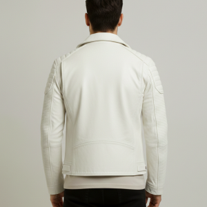 Men's White Pearl Biker Leather Jacket