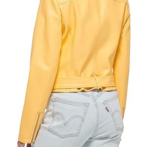 Alternative view of Women's Faux Leather Belted Motorcycle Yellow Jacket