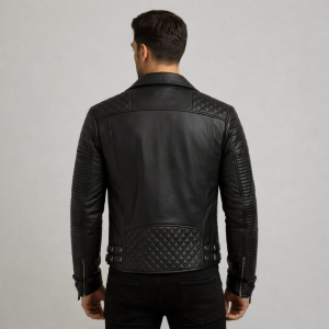 Next American Jackets Men's Black Real Leather Biker Jacket
