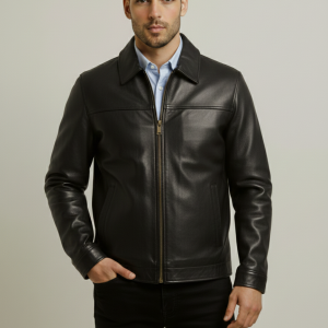 Perry Ellis Men's Classic Black Leather Jacket