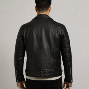 Quilted Leather Jacket Men Black Biker Leather Jacket Quilted Style
