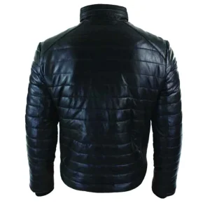Alternative view of Genuine Quilted Mens Casual Real Black Leather Puffer Jacket