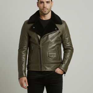 Standford Biker Jacket Dark Green Lightweight Shearling