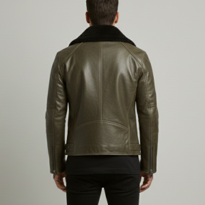 Standford Biker Jacket Dark Green Lightweight Shearling  jacket
