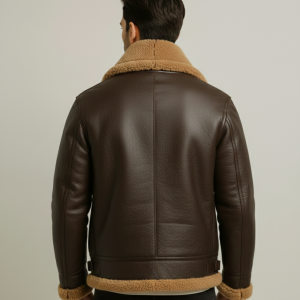 Alternative view of Men's Brown B3 Flying Aviator Shearling Leather Long Jacket