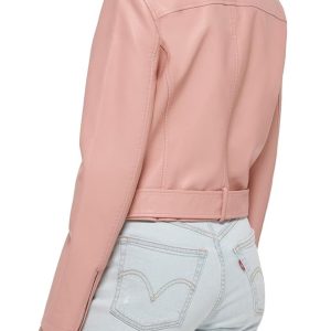 Alternative view of Women's Faux Leather Belted Motorcycle Pink Jacket