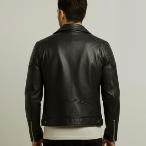 men's Rider Belted Black Leather Biker Style Jacket