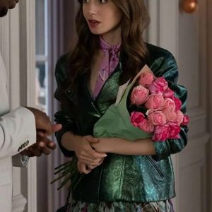 Emily In Paris S04 Lily Collins Green Leather Jacket