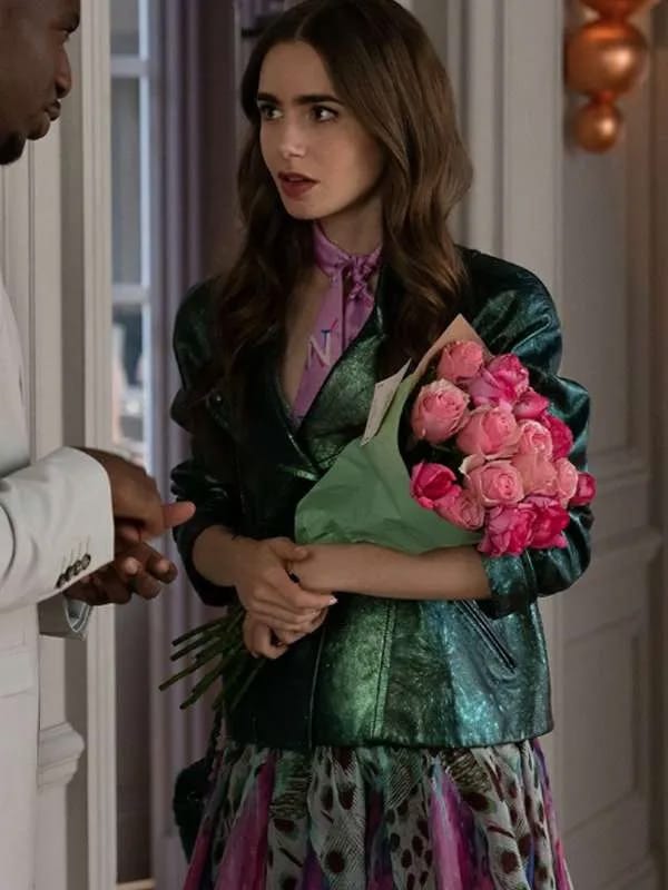 Emily In Paris S04 Lily Collins Green Leather Jacket