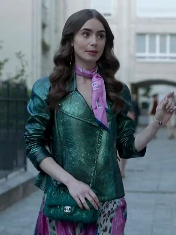 Tv Series Emily In Paris Emily Cooper Green Biker Jacket