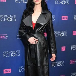 Worn by Krysten Ritter's Black Leather Coat from Orphan 