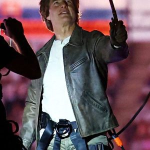 Alternative view of Tom Cruise Paris Olympics 2024 Brown Leather Jacket