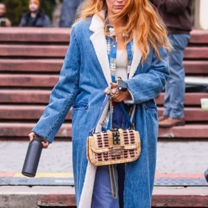 Lily Bloom Blue Denim Shearling Trench Coat