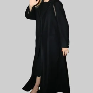 Angelina Jolie Black Long Trench Wool Coat