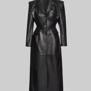 Barbara Palvin Black Leather Coat