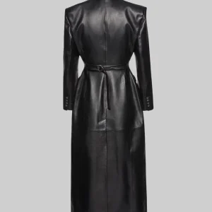 Barbara Palvin Black Leather Coat SALE