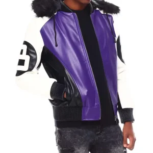 Mens Purple 8 Ball Color Block Hooded Bomber Jacket