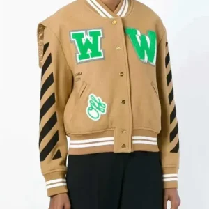 Alternative view of Varsity Off White Black Striped Brown Jacket