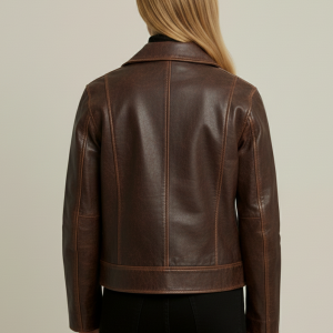 Women Distressed Leather Brown Jacket