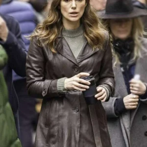 Helen Webb Black Doves S01 Brown Leather Coat