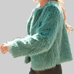 High Potential Kaitlin Olson Teal Fur Jacket Sale